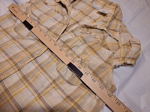 Juniors L Western Plaid Shirt Button Up Distressed Yellow & White No Boundries - Picture 5 of 7