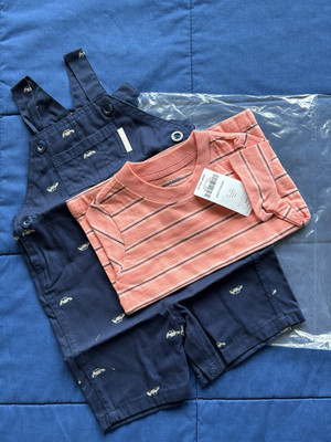 Carter's Baby Boy Little Guy 2-Piece Car Tee & Shortall Set Set Size 12 Months