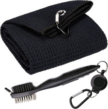 Golf Towels, Microfiber Waffle Pattern Tri-Fold Golf Towel - Brush Tool Kit with