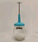 Vintage  MCM Federal Housewares Clear Glass Turquoise Top Food Chopper 1960s