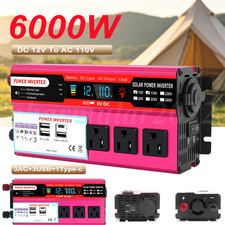 6000W Car Vehicle Power Inverter DC 12V to AC 110V Converter 3AC 3USB 1Type-C