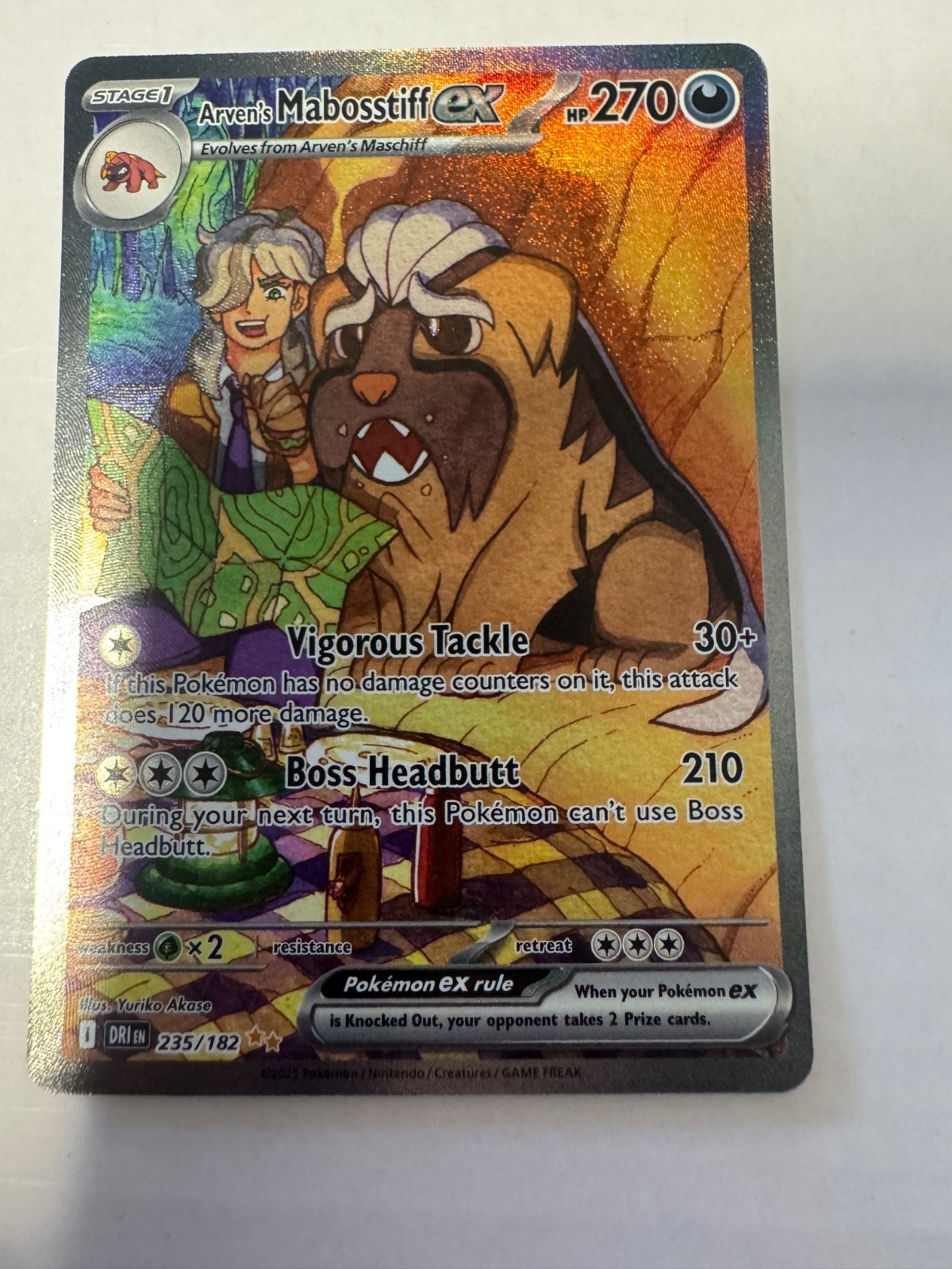 Pokémon card Arven's Mabosstiff EX 235/182