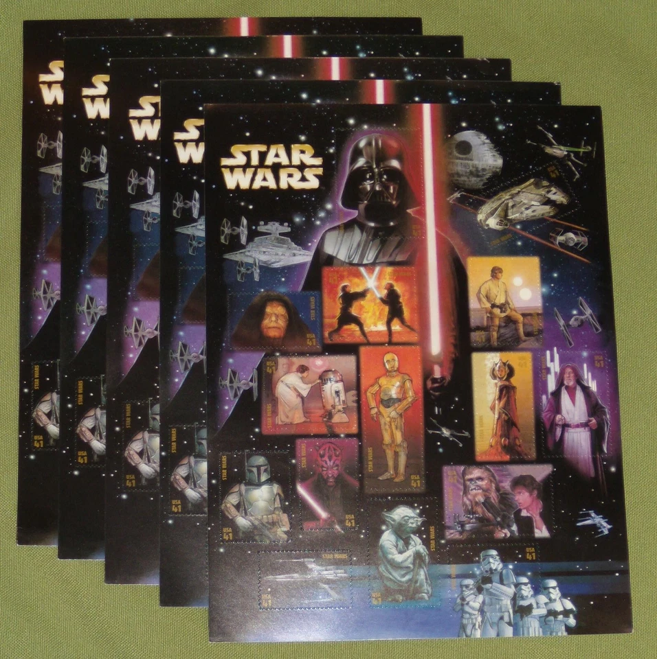 Una hoja de juego de aniversario de personajes de Star Wars EE. UU. # 4143 y uno de YODA # 4205 Foto 3 de 4