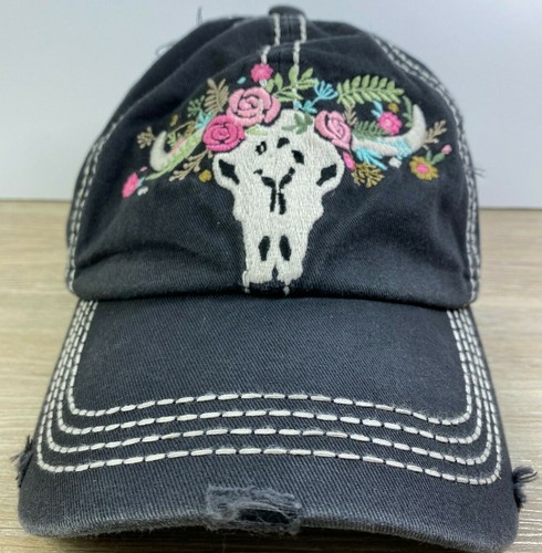 Bull Skull Black Adjustable Size Cap 