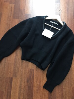 Alexander Wang Scoop Neck Pullover w/ Ruched Leather Tubular Wool