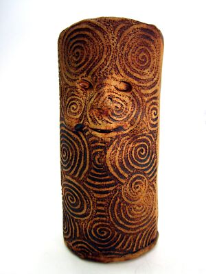 Vintage Designer Swirled Texture Smile Face Vase Japan 1980s