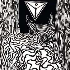 Graphic Forest Landscape Linocut 23" Wildlife Owl Art Nature Texture Woodgrain