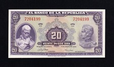 F.C. COLOMBIA , 20 PESOS ORO 1950 , S/C ( UNC ) , P.392d .