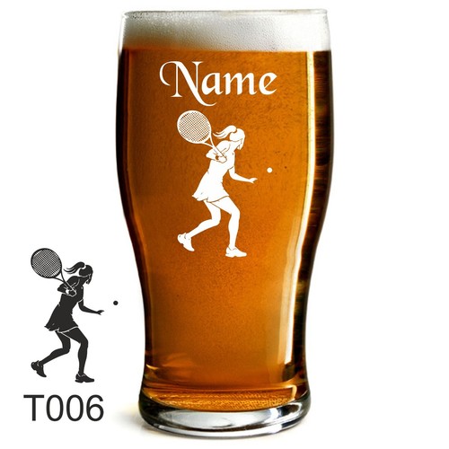 PERSONALISED LASER ENGRAVED 1 PINT TULIP BEER GLASS WITH TENNIS DESIGN - Picture 6 of 8