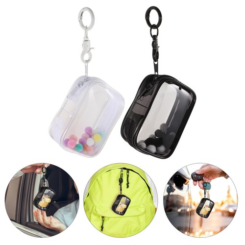 2pcs Mini Doll Bag Clear Figure Display Pouch With Pompom Ball And Keychain - Picture 2 of 12