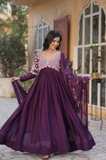 Purple Beautiful Looking Party Wear Readymade Long Gown With Dupatta