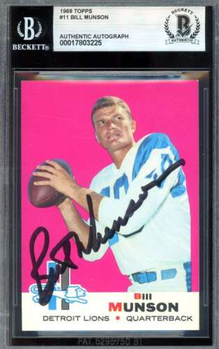 Bill Munson Beckett BAS Lions Signed 1969 Topps Autograph