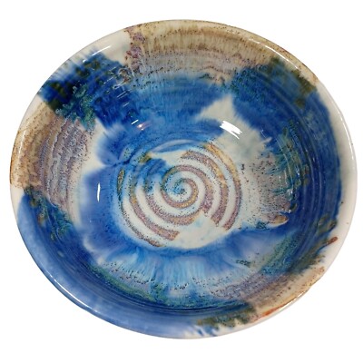 Stunning! Vintage 70s Kravec Studios Large Blue Multicolor Swirl Bowl Boho