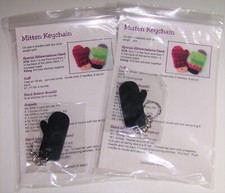 2 1/2" WOOD MITTEN KEYCHAINS with Small Mitten Knitting Pattern LOT of 2