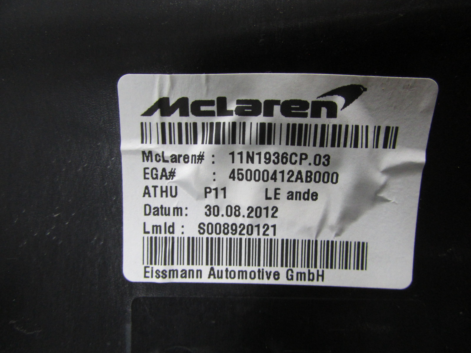 McLaren MP4-12C, Speedometer Cover Trim Panel, Used, P/N 11N1963CP