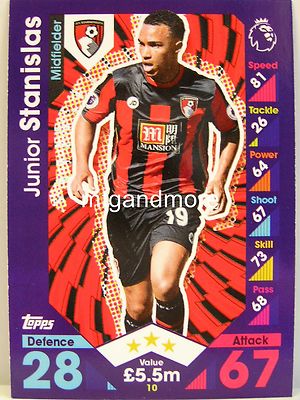 Match Attax 2016/17 Premier League - #010 Junior Stanislas - AFC Bournemouth