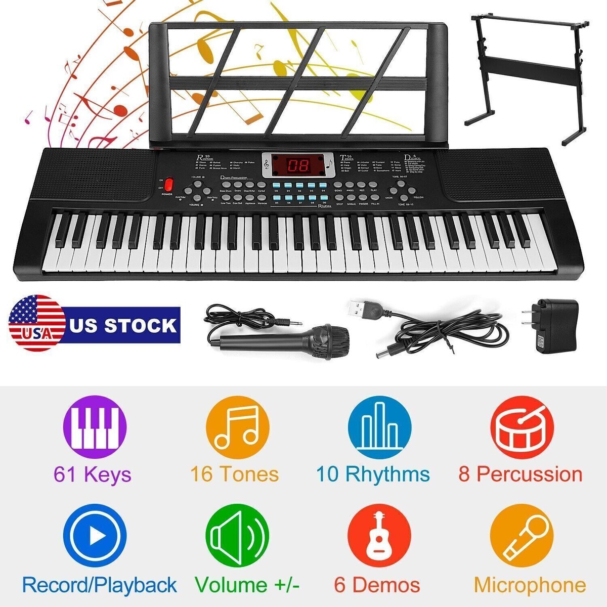 鍵盤楽器 Organ piano with stand 61-Key Digital Music Piano Keyboard with Stand Electronic