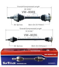 For VW Golf Jetta 02-05 V6 Pair of Front CV Axle Shafts SurTrack Set Std.Transm.
