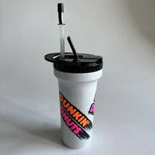 Vintage NEW Dunkin Donuts 48oz Cup Travel Tumbler Straw Lid Rare USA Plastic