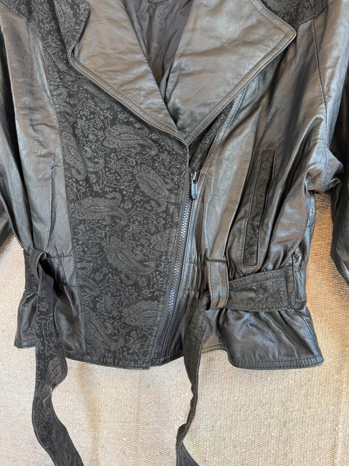 Chaqueta de cuero de colección para mujer talla grande Wilsons cachemir motociclista vaquera 1/4 cremallera Foto 3 de 4