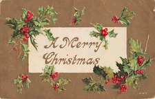 Postcard A Merry Christmas Holly Berries posted Toledo OH Embossed DB