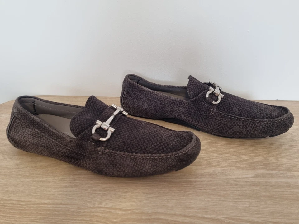 Salvatore Ferragamo 'Parigi' Brown Pattern Suede Loafer D Men's US 13 - image 2 of 4