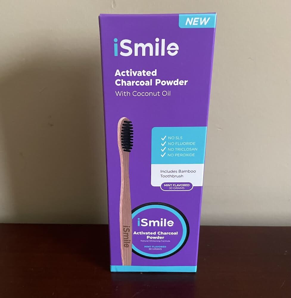 Brand New iSmile Activated Charcoal Powder with Coconut Oil & Bamboo Toothbrush