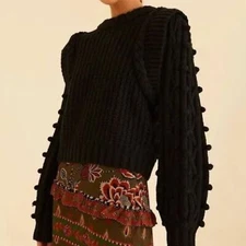 NWT FARM RIO black Braided Sweater