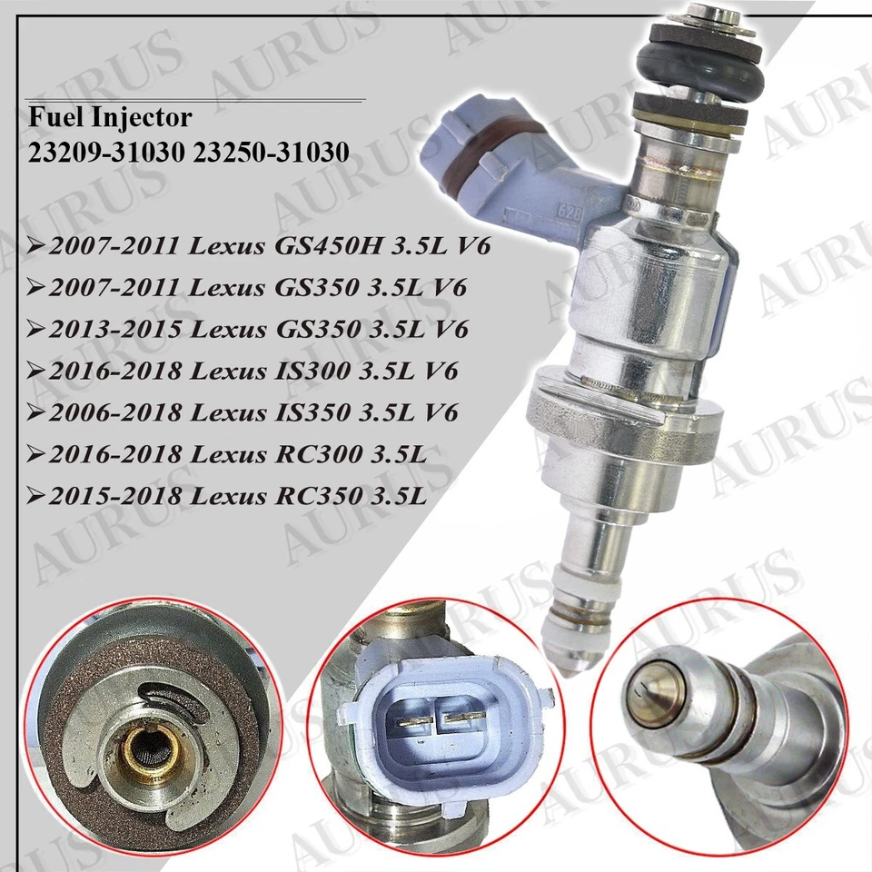 x6 OEM DENSO Fuel Injectors for 2007 2008 2009 2010 2011 Lexus GS450H 3.5L V6 - Image 2 of 4