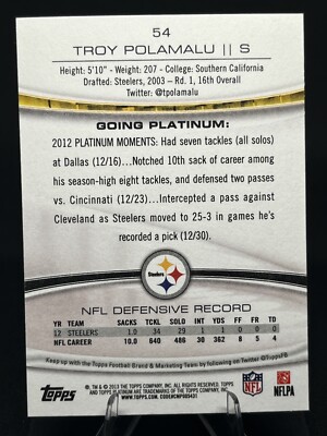 TROY POLAMALU 2013 Topps Platinum #54 Pittsburgh Steelers Football