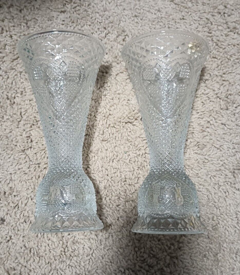 2 Vintage Avon Fostoria Glass Hearts and Diamond Vase Candle Stick Holders 1979