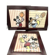 Disney Mickey Mouse Vintage Framed Embroidered Set of 3 Sports Theme  Nursery