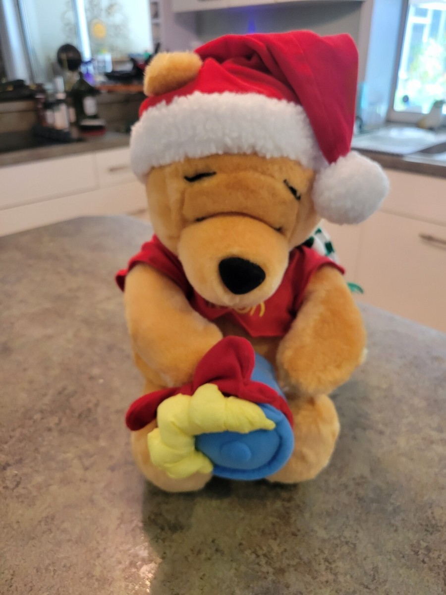 Vtg Adorable WINNIE THE POOH with Santa Hat Made For Disney 14