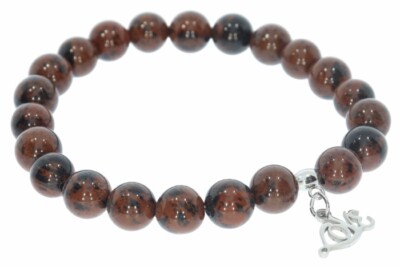  Mahagoni Obsidian Kugel 8mm Armband Love Motiv Anhänger - individuelle Größe AB