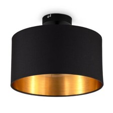 Deckenleuchte schwarz gold Stoffschirm E27 30cm Schlafzimmer-Lampe Wohnzimmer