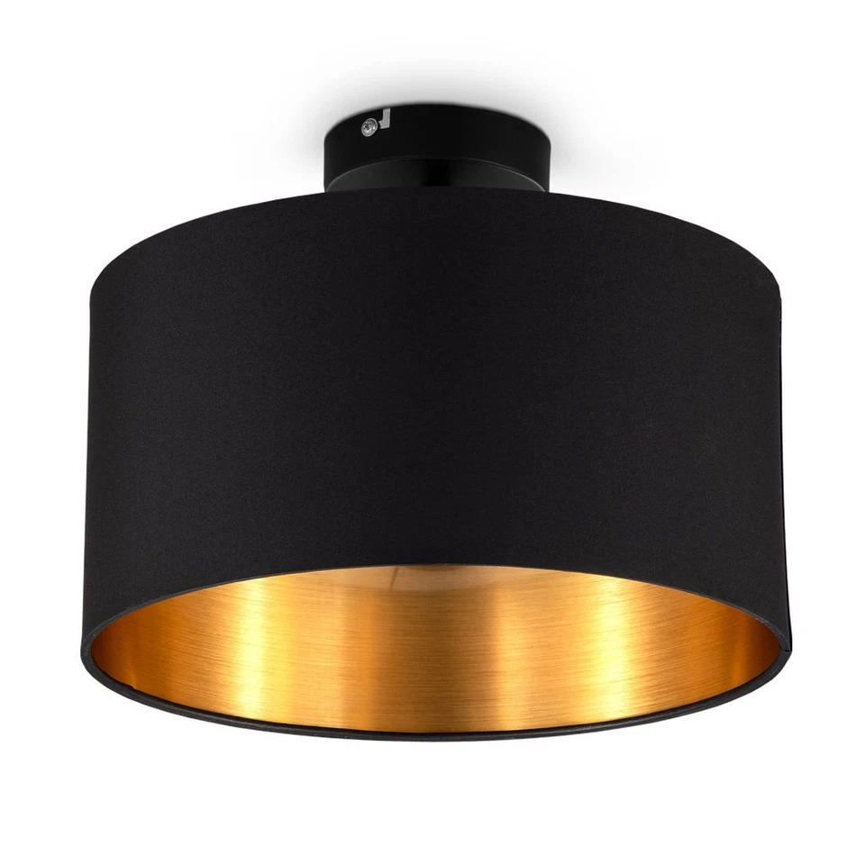 Deckenleuchte schwarz gold Stoffschirm E27 30cm Schlafzimmer-Lampe Wohnzimmer