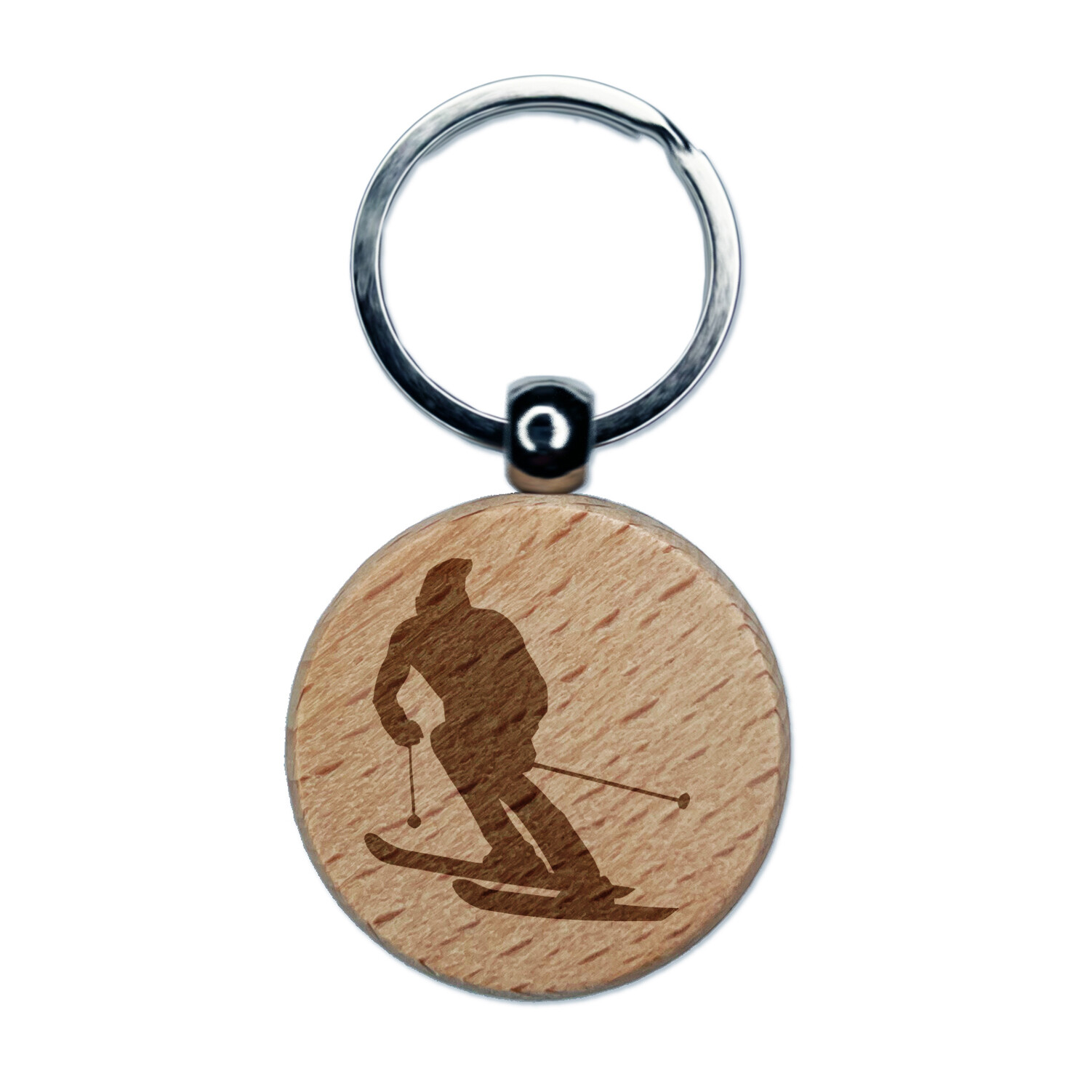 Llavero redondo de madera maciza grabado para esquí esquiador dije etiqueta