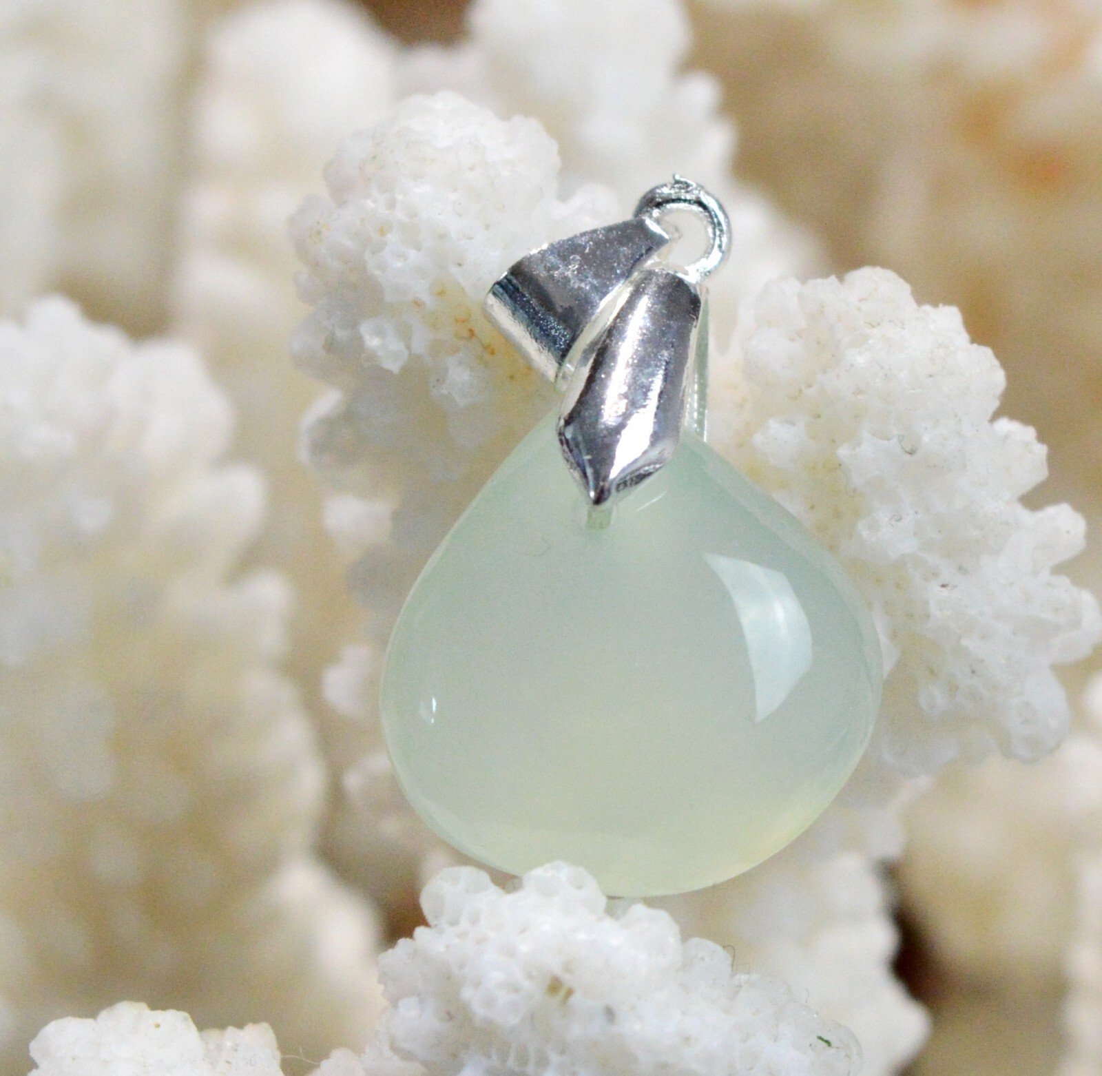 Pendentif calcédoine pierre naturelle 16 carats, cabochon de Turquie pour collier femme EB4