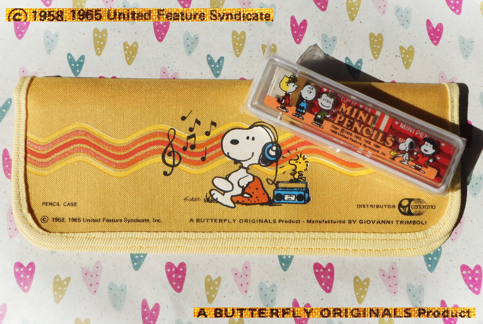 🎧 SNOOPY PEANUTS Vintage Astuccio Pencil Case Butterfly 1980 + 8 Mini MATITE 📻