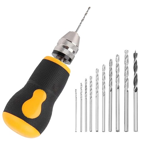Micro Mini Portable Small Hand Drill Tool + 10pcs Drill Bits Set Tool 0.8-3.0mm