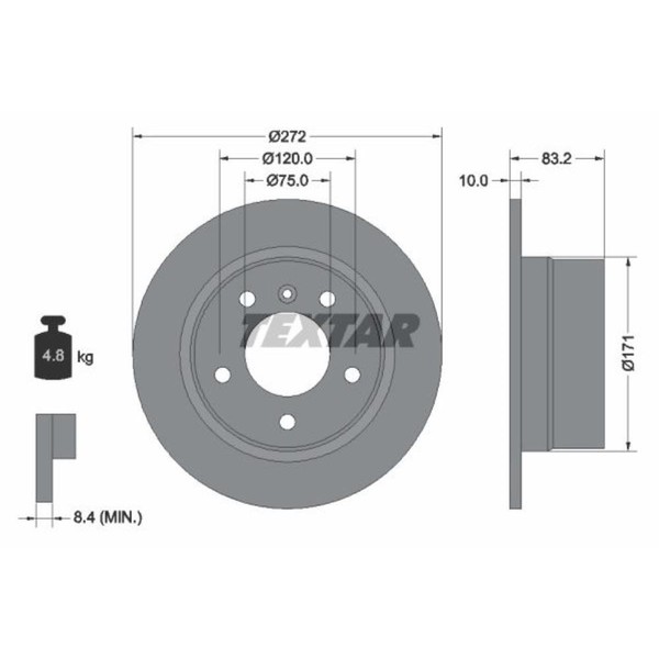 Textar 2X Bremsscheibe Ø272Mm Hinten Voll FüR BMW Z3 Roadster 1.8I 1.9I 92076703-image