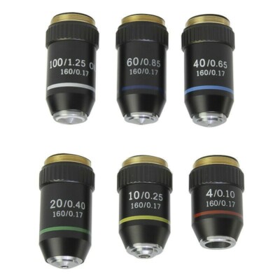 Achromatic Objective Lens Biological Microscope 4X 10X 20X 40X 60X 100X Coated
