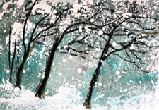 ACEO Original WINTER PAINTING Snow TREES Landscape Forest Winter Night ATC ART
