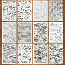 12 Pcs Camo Print Stencils, Large Camouflage Stencils for Spray Paint Reusable D