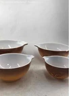 Vintage Pyrex Brown White Glass Old Orchard Ovenware Mixing Bowls Lot Of 4