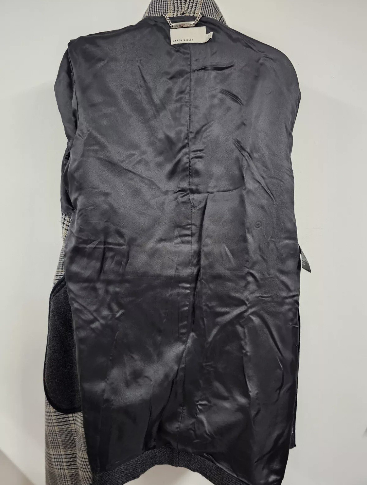 10 UK Karen Millen Vintage Wool Waterfall Charcoal Dogtooth Wrap Pea Coat Jacket image 5