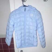 The North Face Girls Blue Hooded Down Puffer Jacket Full Zip Size S