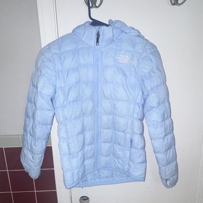 The North Face Girls Blue Hooded Down Puffer Jacket Full Zip Size S