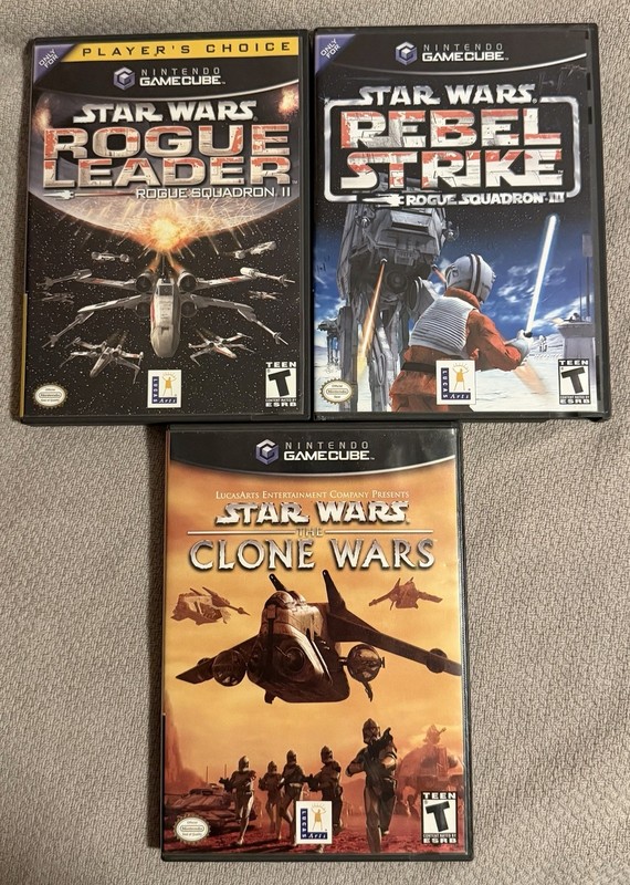 Nintendo GameCube Star Wars Lot (3) w/ Cases & Manuals: Rogue Leader +2
