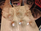 Set of 5 Vintage Pink Depression Glass Water Goblets Etched Floral Paneled 8"